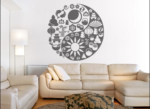 Yin Yang mit Zen Symbolen